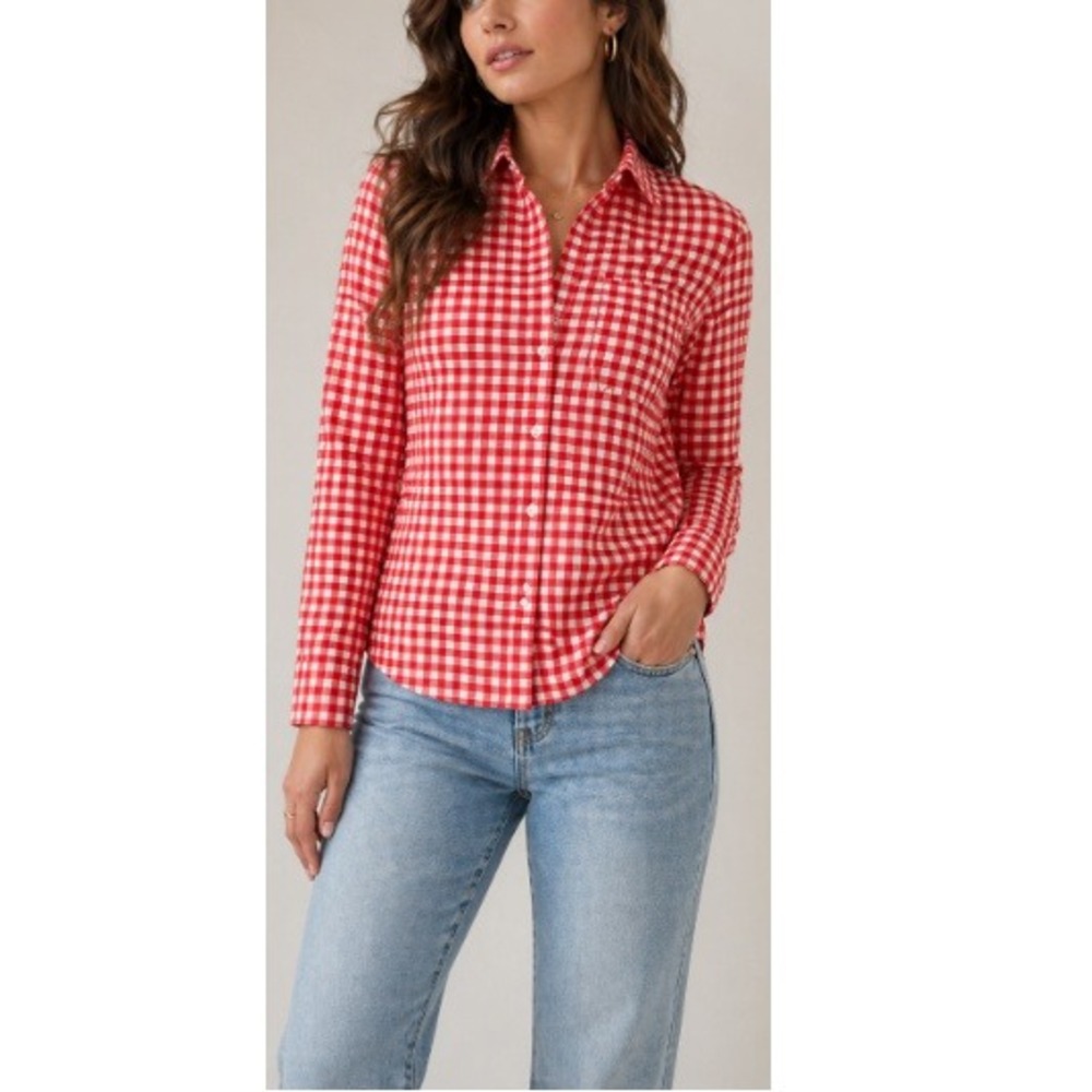 Boden Women's Red Gingham Sienna Cotton Button Down Shirt Size 2R NWT
